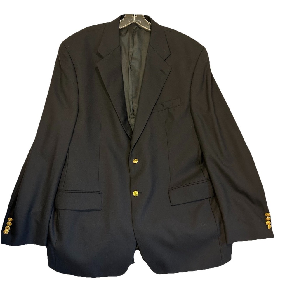 Ralph Lauren Chaps Blazer Mens 44L Blue Wool Gold Button Sport Coat Made Canada